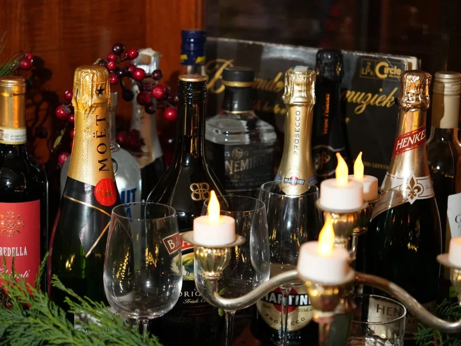 A glass of wine in a cozy atmosphere on board